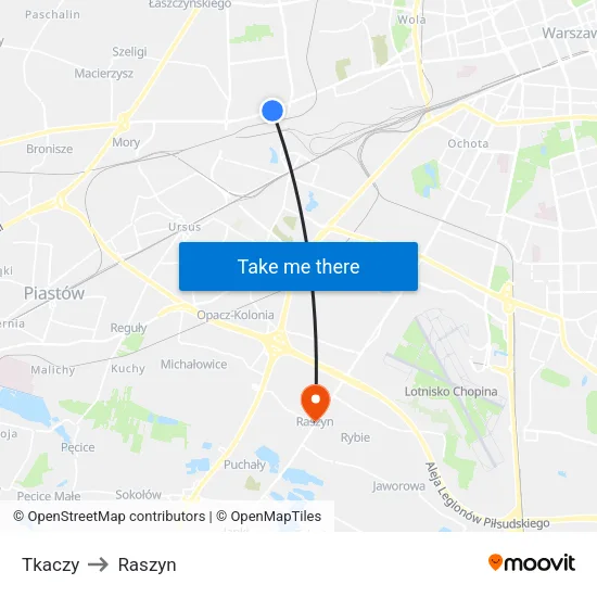Tkaczy to Raszyn map