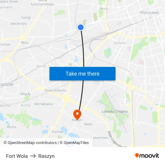 Fort Wola to Raszyn map