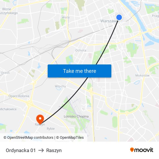 Ordynacka 01 to Raszyn map