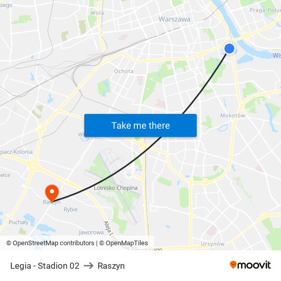 Legia - Stadion 02 to Raszyn map