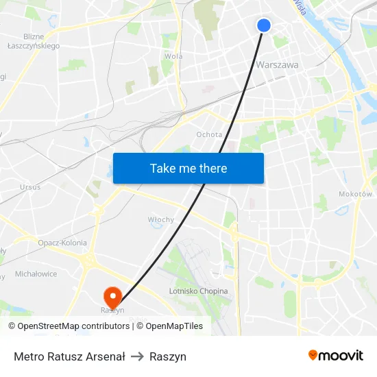 Metro Ratusz Arsenał to Raszyn map