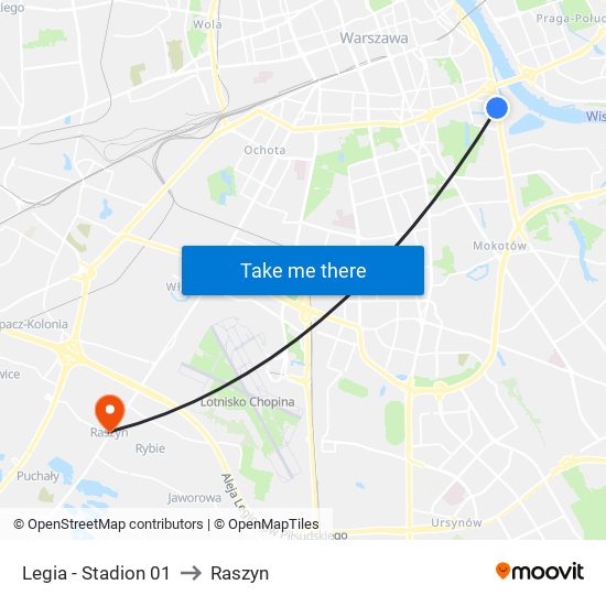 Legia - Stadion 01 to Raszyn map