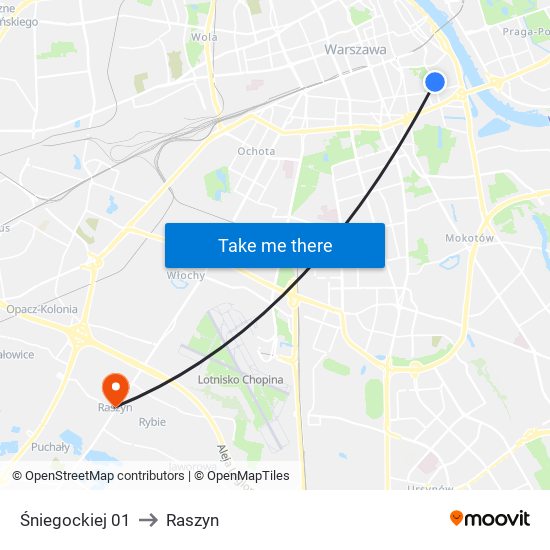 Śniegockiej 01 to Raszyn map