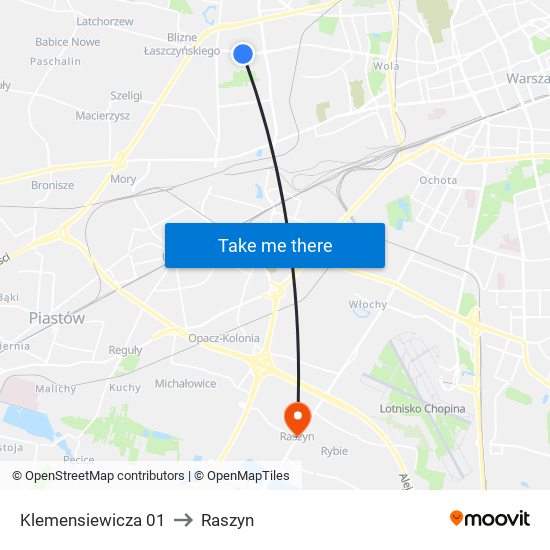 Klemensiewicza 01 to Raszyn map