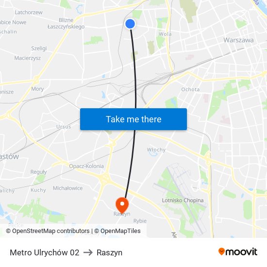 Metro Ulrychów to Raszyn map