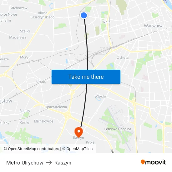 Metro Ulrychów to Raszyn map