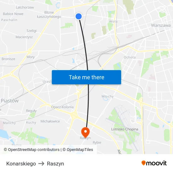 Konarskiego to Raszyn map