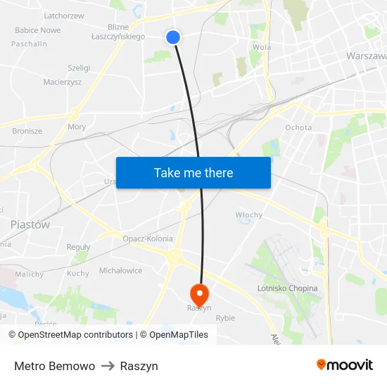 Metro Bemowo to Raszyn map