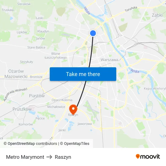 Metro Marymont to Raszyn map
