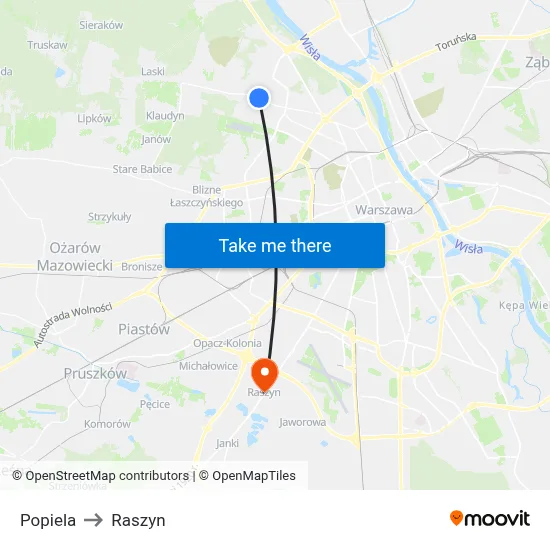 Popiela to Raszyn map