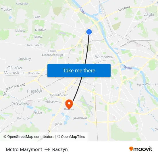 Metro Marymont to Raszyn map
