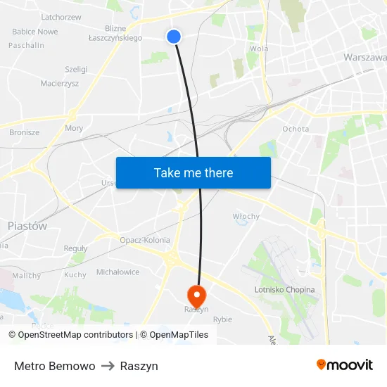 Metro Bemowo to Raszyn map