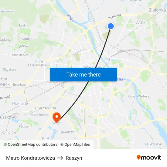 Metro Kondratowicza to Raszyn map