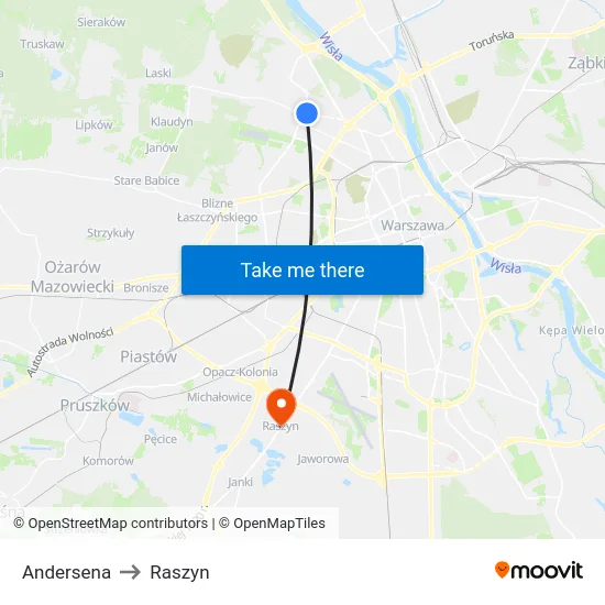 Andersena to Raszyn map