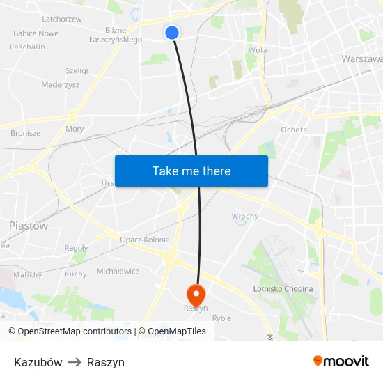 Kazubów to Raszyn map