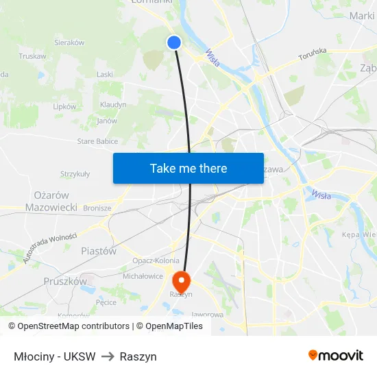 Młociny - UKSW to Raszyn map