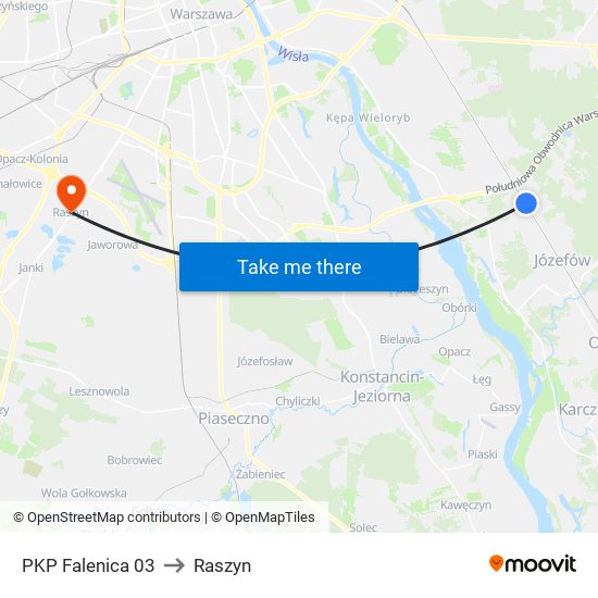 PKP Falenica 03 to Raszyn map