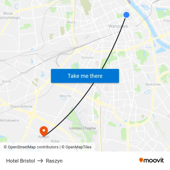 Hotel Bristol to Raszyn map