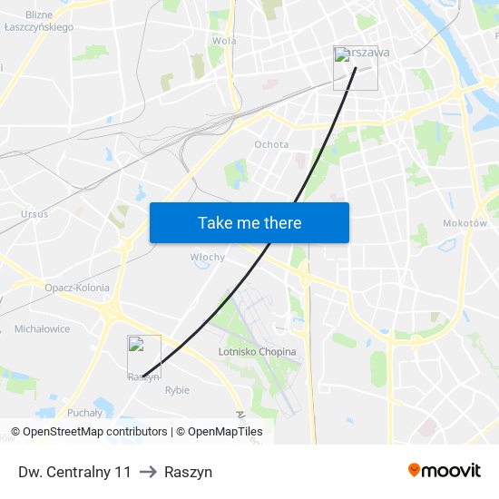 Dw. Centralny to Raszyn map