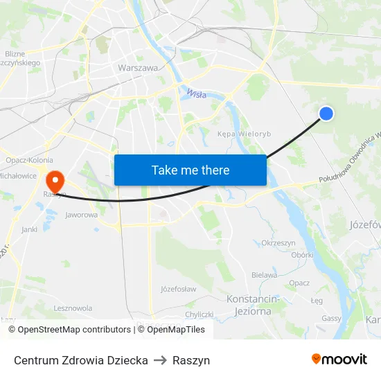 Centrum Zdrowia Dziecka to Raszyn map