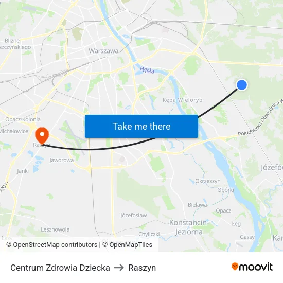 Centrum Zdrowia Dziecka to Raszyn map
