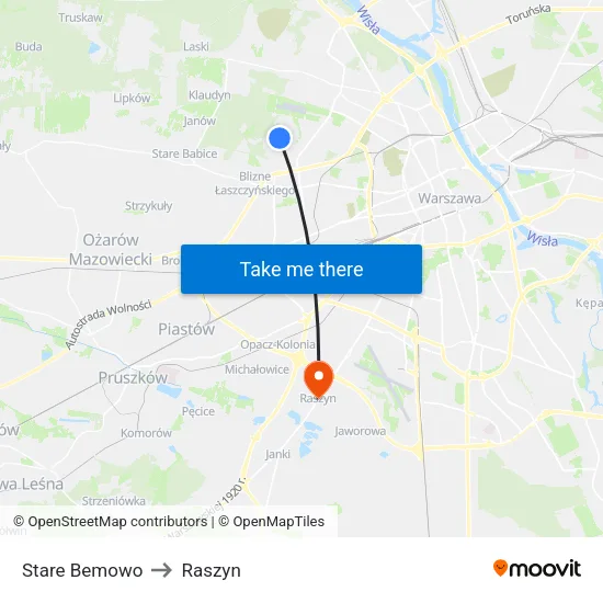 Stare Bemowo to Raszyn map