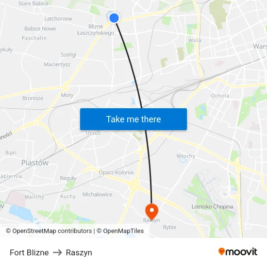 Fort Blizne to Raszyn map