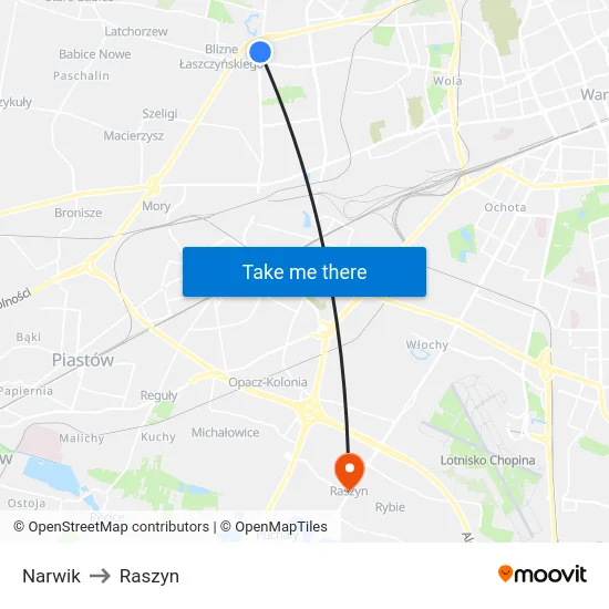 Narwik to Raszyn map