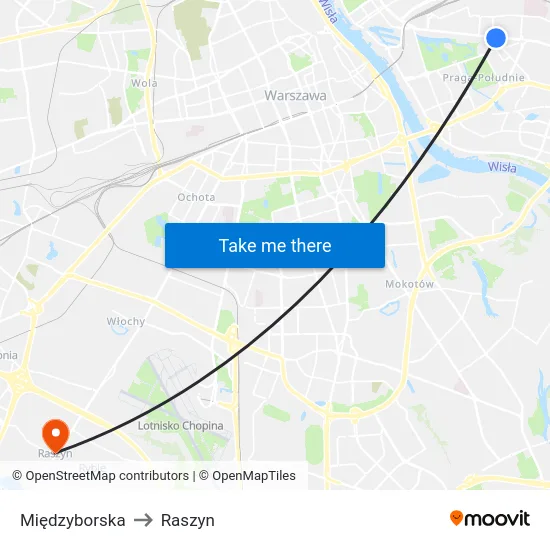 Międzyborska to Raszyn map