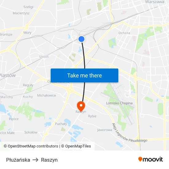 Płużańska to Raszyn map