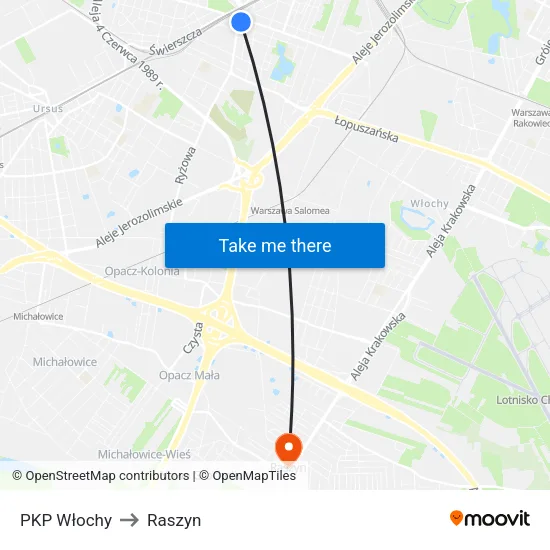 PKP Włochy to Raszyn map