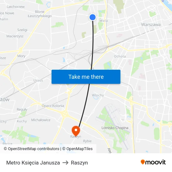 Metro Księcia Janusza to Raszyn map