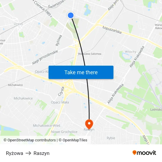 Ryżowa to Raszyn map