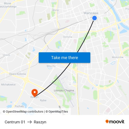 Centrum to Raszyn map