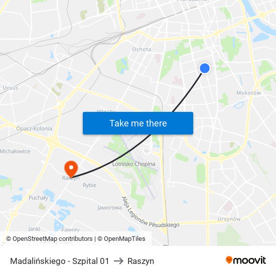 Madalińskiego - Szpital 01 to Raszyn map