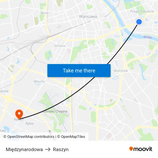 Międzynarodowa to Raszyn map