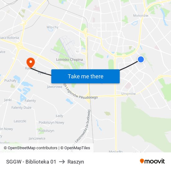 SGGW - Biblioteka 01 to Raszyn map