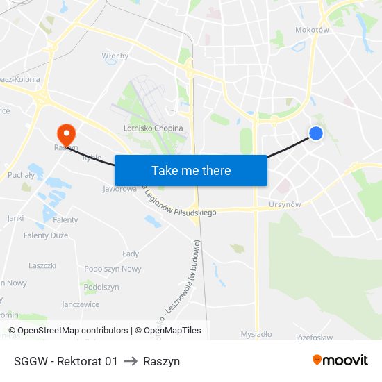 SGGW - Rektorat 01 to Raszyn map