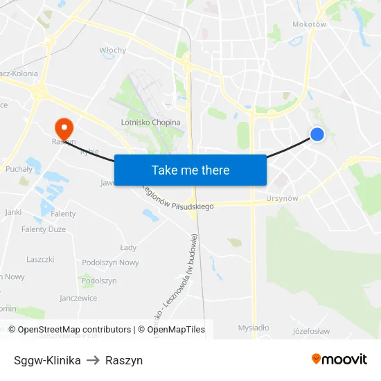 SGGW - Klinika to Raszyn map
