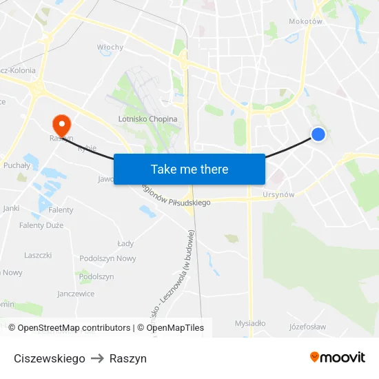 Ciszewskiego to Raszyn map