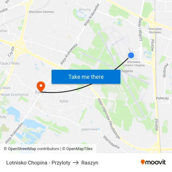 Lotnisko Chopina - Przyloty to Raszyn map