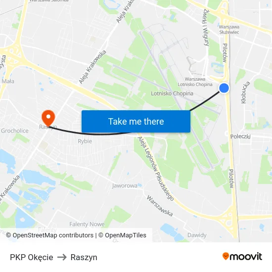 PKP Okęcie to Raszyn map