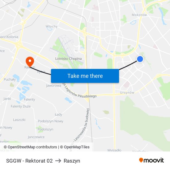 SGGW - Rektorat 02 to Raszyn map