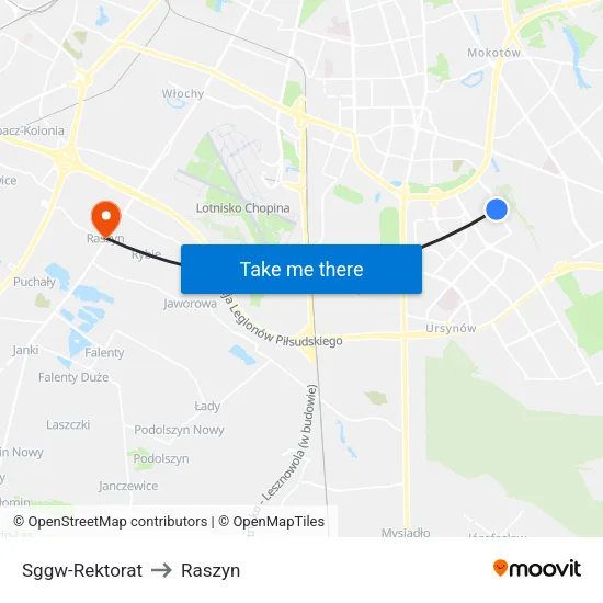 SGGW - Rektorat to Raszyn map