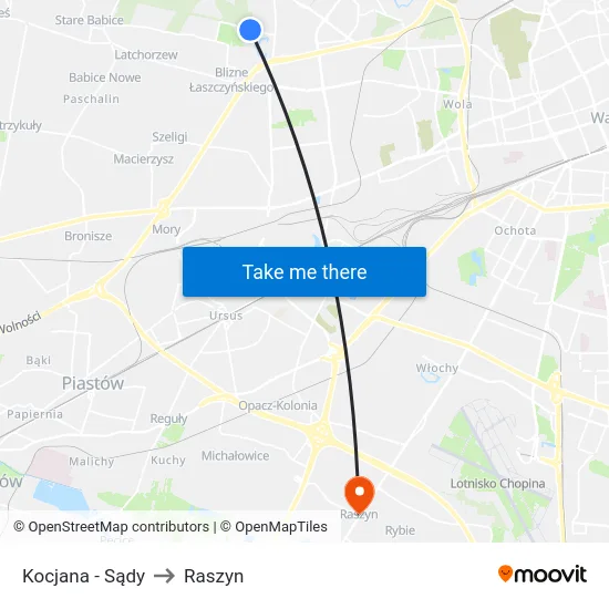Kocjana - Sądy to Raszyn map