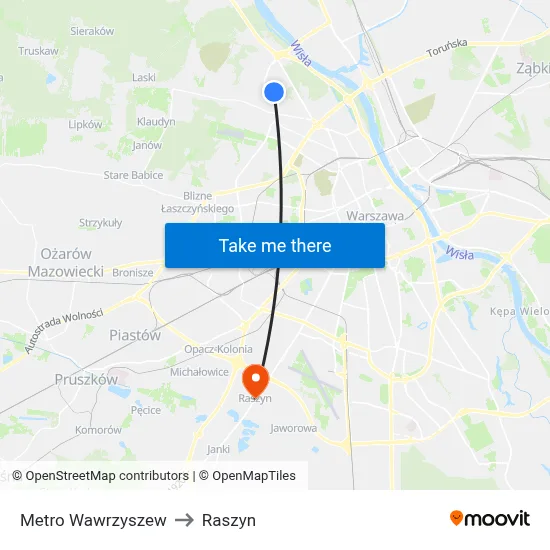 Metro Wawrzyszew to Raszyn map