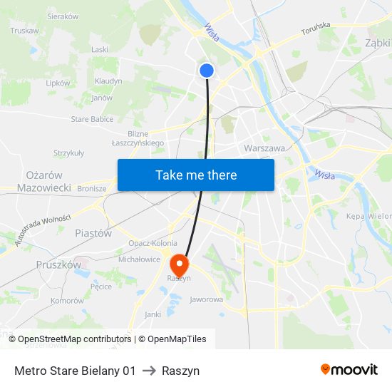 Metro Stare Bielany to Raszyn map