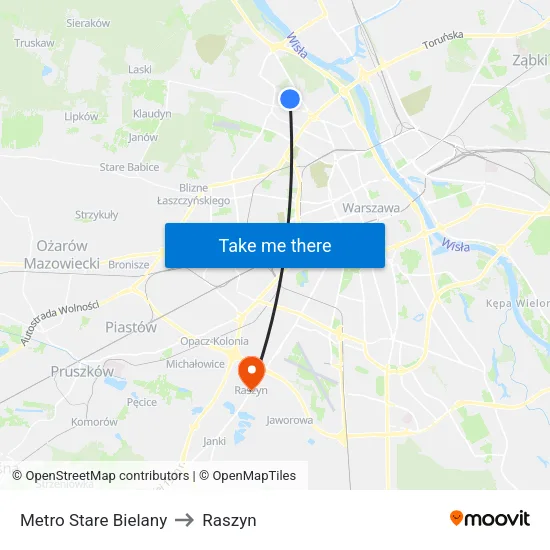 Metro Stare Bielany to Raszyn map