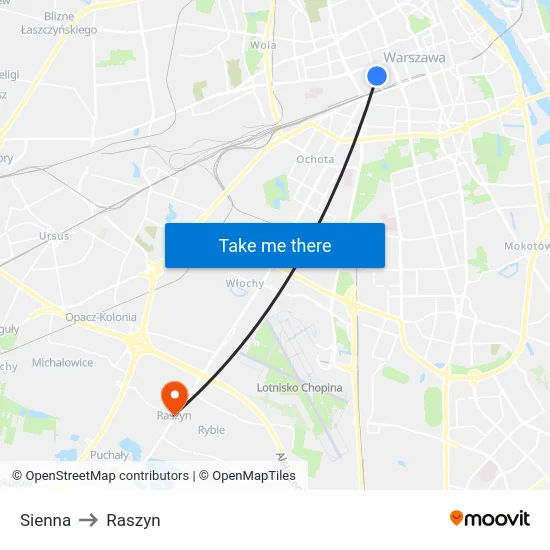 Sienna to Raszyn map