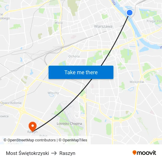 Most Świętokrzyski to Raszyn map